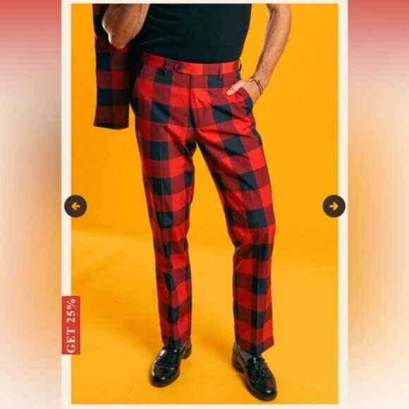 NWT Shinesty Men's Red Buffalo Lumberjack Plaid Dress Pants Size 33x33 - Picture 1 of 7